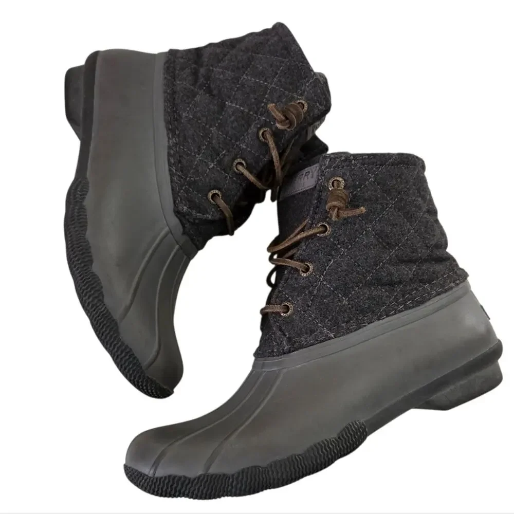 Sperry | Quilted Wool Leather Laces Saltwater Duck Boots Topsider Zipper Gray